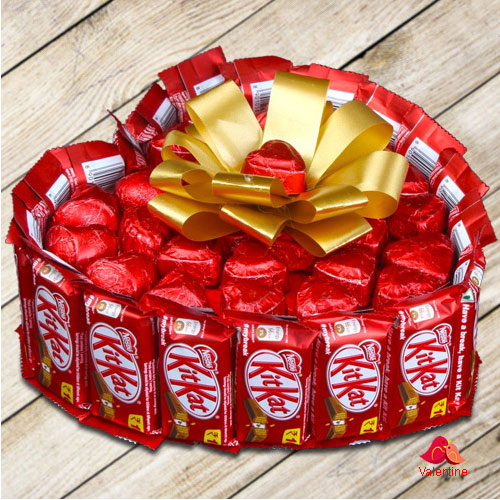 Tempting Heart Shape Bouquet of Nestle Kitkat with Handmade Chocolates