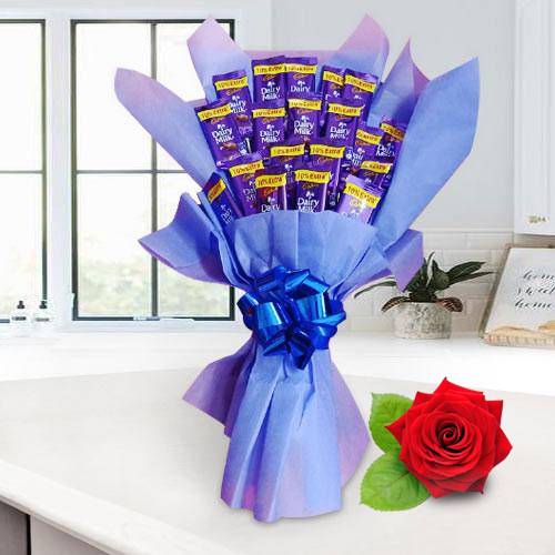 Amazing Cadbury Dairy Milk Chocolate Bouquet with Free Single Red Rose