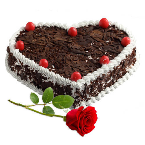 Combo of Red Rose N Heart-Shaped Black Forest Cake
