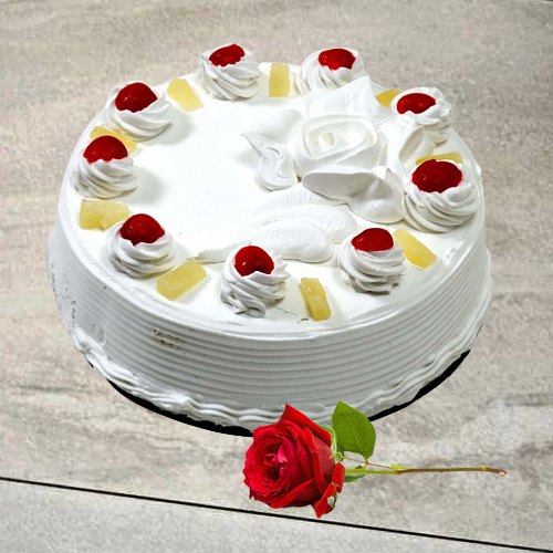 Yummy Eggless Vanilla Cake with Single Rose