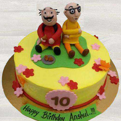 Layered Motu Patlu Fondant Cake for Kids