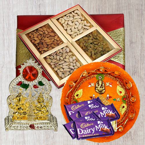 Assorted Dry Fruits with Pooja Thali Ganesh Idol N Chocolates