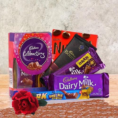 Lip Smacking Cadbury Chocolate Gift Hamper With Red Velvet Rose