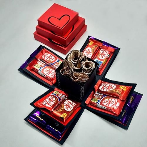 Admirable Valentine Special Explosion Box of Chocolates n Roses