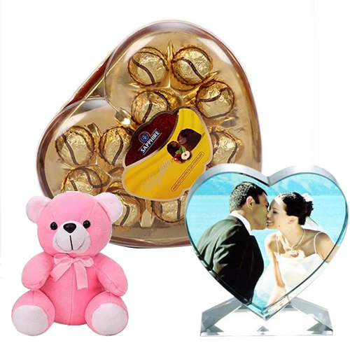 Exclusive Personalized Heart Crystal with Sapphire Chocolate N Cute Teddy