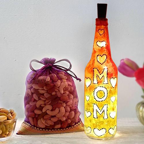 Special Gift of Handcrafted Bottle Lamp  N  Dry Fruits for Mothers Day