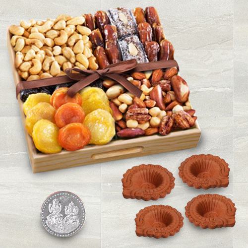 Crispy Dry Fruits Tray with Free Diya n Coin