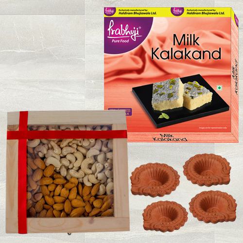 Tasty Haldiram Kalakand n Dry Fruits Free Earthen Diya