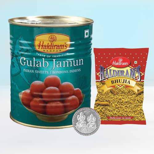 Lovely Gift of Haldiram Sweets n Snacks with Free Coin
