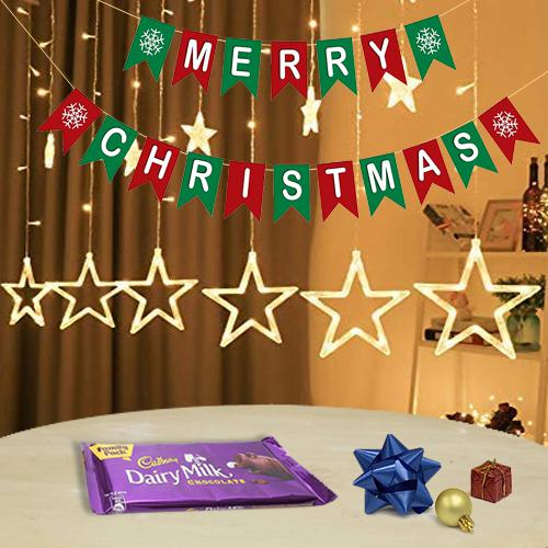 Lovely String Light n Merry Christmas Banner with Chocolates