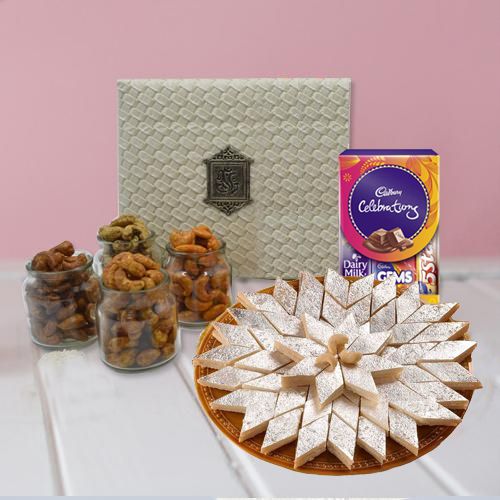Ideal Gift of Assorted Dry Fruits Haldiram Sweets n Cadbury Chocolates