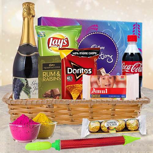 Splendid Festival Special Gourmet Basket with Holi Accessories