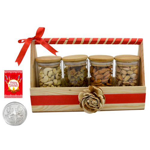 Happy Diwali Dry Fruit Wooden Gift Basket