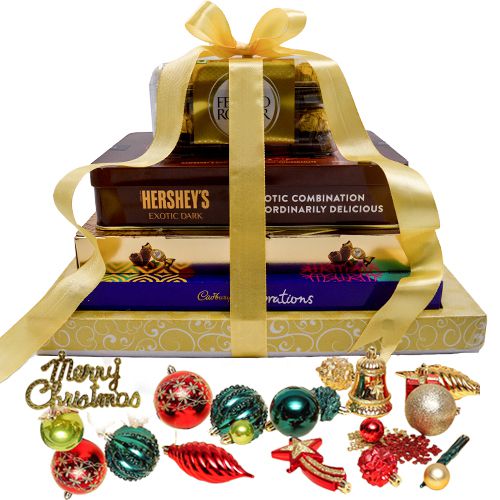 Tempting Xmas Chocolate Tower N Decoration Duo