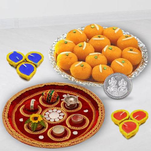 Puja Thali Diya N Haldirams Pure Ghee Laddoo