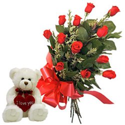 Breathtaking Red Roses Bunch with Teddy