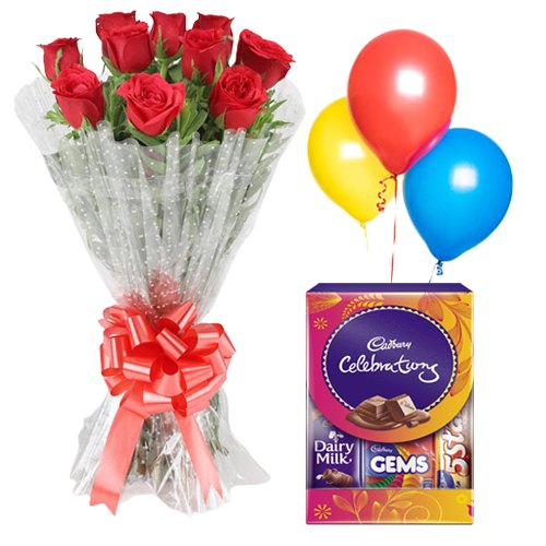 Rose Bouquet with Chocolates N Balloons