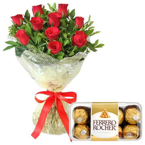 Selection of Red Roses Bouquet with Ferrero Rocher Chocolates