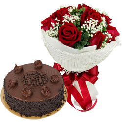Combo of Red Rose Bouquet N Chocolate Cake