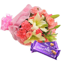 Pretty Mixed Flowers Bouquet with Cadbury