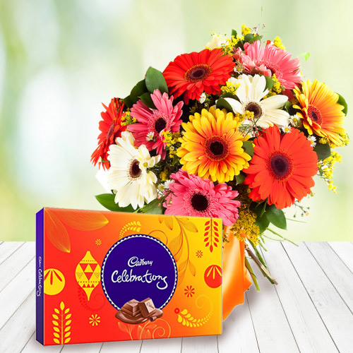 Combo of Cadbury Celebrations and Bouquet of Mixed Gerberas