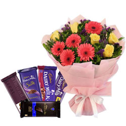 Luxurious Assorted Cadbury Chocolates with Mixed Flowers Bouquet