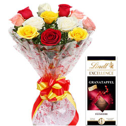Sumptuous Lindt Excellence Bar with Mixed Roses Arrangement