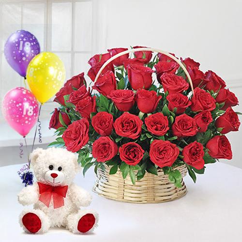 Radiant Red Roses Arrangement with Ferrero Rocher Chocolates