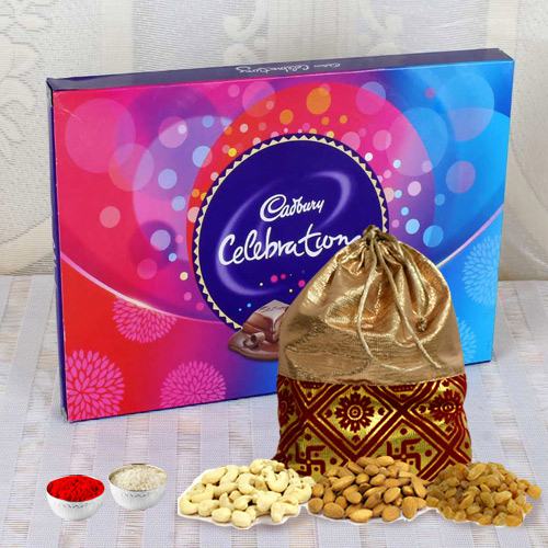 Delicious Dry Fruits Potli with Cadbury Celebrations Pack