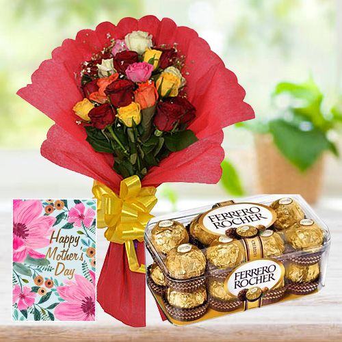 Fabulous Mixed Roses Bouquet and Ferrero Rocher N Mothers Day Card