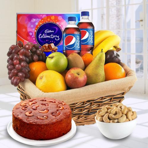 Plum Cake 1 Lb Pepsi 2 Pet Bottles Cadburys Celebration Pack Fresh Fruits 2 Kg Roasted Cashew 500 gms