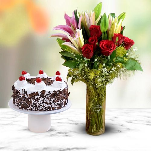 Elegant Flowers N Black Forest Combo