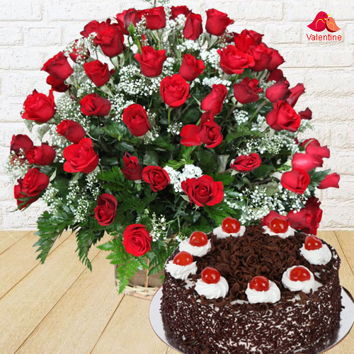 Dutch Red Roses with  Black Forest Cake