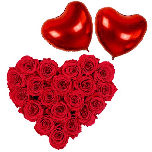 Dutch Roses with Heart Shaped Balloons