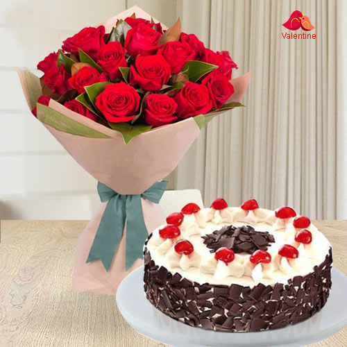 24 Exclusive Red Dutch Roses Bouquet and 1 Kg. 5 Star Bakery  Cake