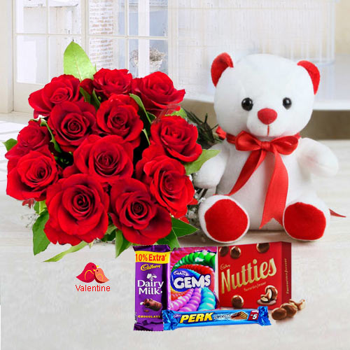 Dutch Red Roses Huggable Cute Teddy Bear (6 inch) n Chocolates