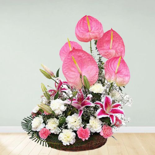 Eternal Pink Flowers Basket