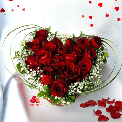 12 Dutch Red Roses in Heart Shape Arrangement