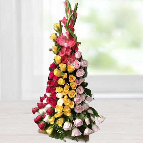 Radiant Bouquet of Assorted Roses N Gladiolus Flowers