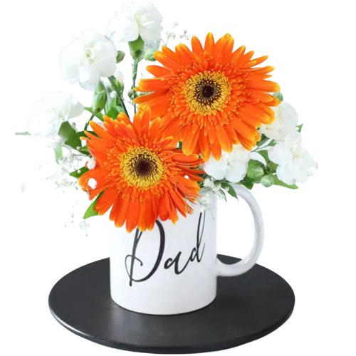 Beautiful Gerberas N Carnations in Dad Printed Mug