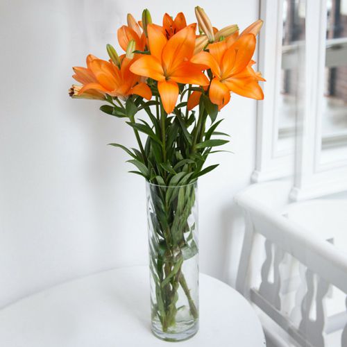 Vibrant Color Lilies in Glass Vase