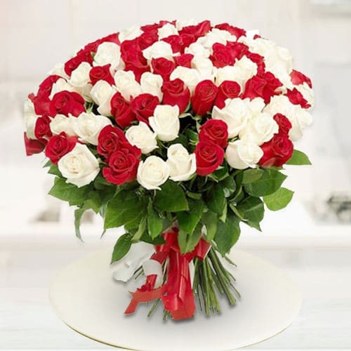 Glowing Marvel Red  N  White Roses Premium Bouquet