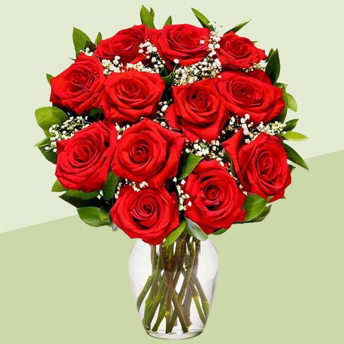 Long Stem Red Roses in a Glass Vase