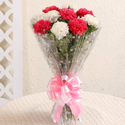 Sauve Bouquet of 12 Red n White Carnations