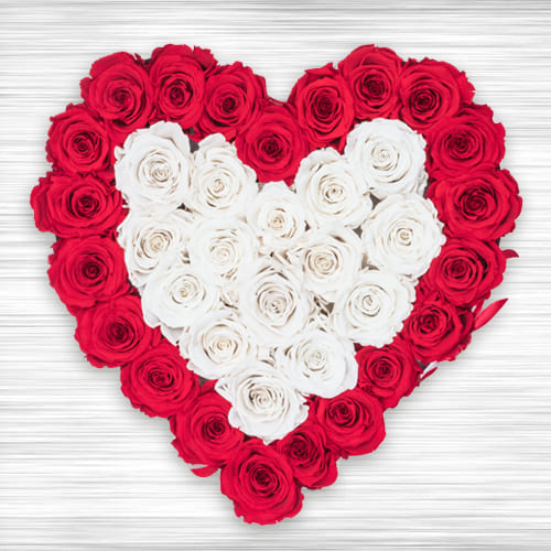 Fantastic Heart Shaped Arrangement of Red n White Roses