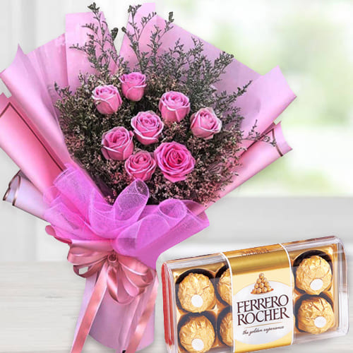 Exquisite Pink Roses n Ferrero Rocher Bouquet