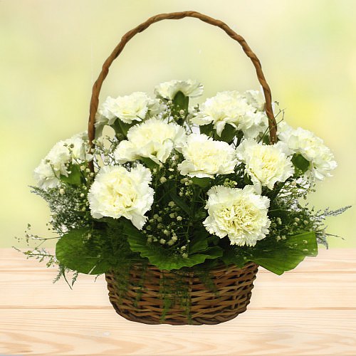 Amazing White Carnations Basket