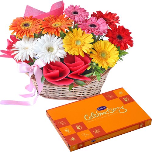 Cadbury Celebrations Pack with Colorful Gerberas Basket