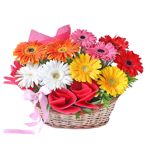 Vibrant Basket of Colorful Gerberas