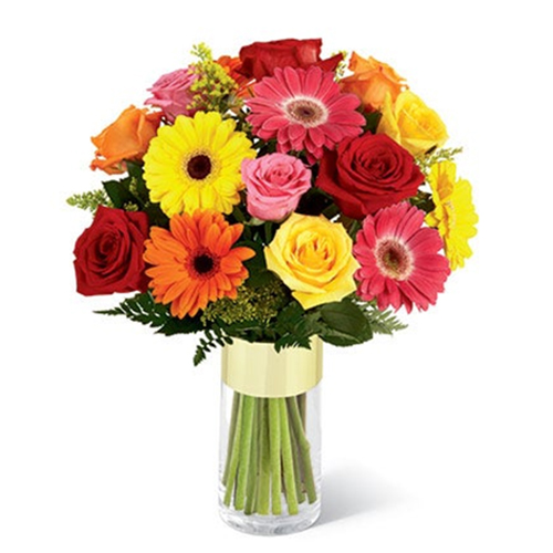 Colorful Flowers in Glass Vase